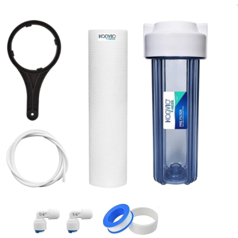 Macmillan Aquafresh Inbuilt 1/4 Push-Fit Elbow Transparent Pre Filter for Water Purifier (RO PF Kit)- PF with 1 Spun