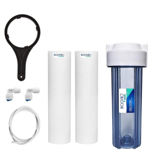 Macmillan Aquafresh Inbuilt 1/4 Push-Fit Elbow Transparent Pre Filter Kit for all type of RO Water Purifier and Filter with 2 PP Spun(PF Kit)