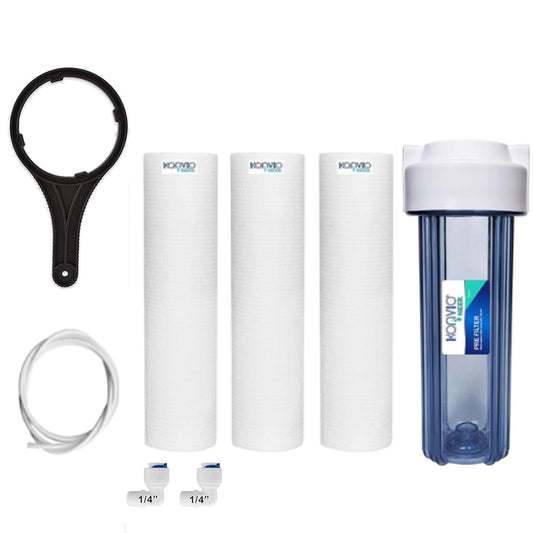 Macmillan Aquafresh Inbuilt 1/4 Push-Fit Elbow Transparent Pre Filter Kit for all type of RO Water Purifier and Filter with 3 PP Spun(PF Kit)