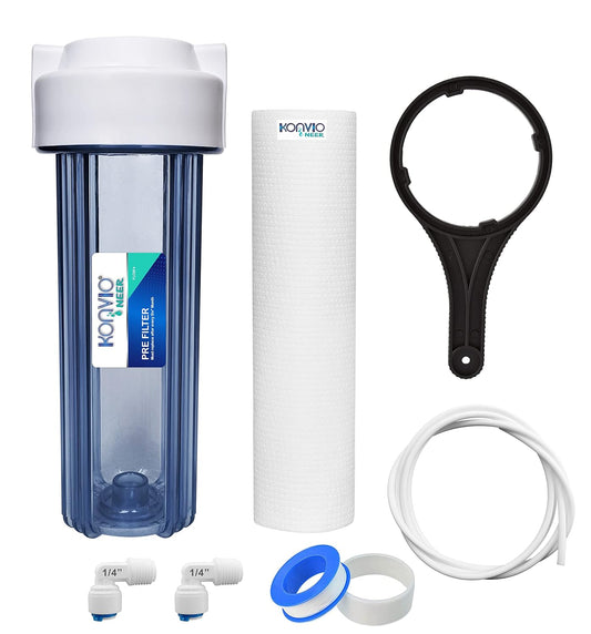 Macmillan Aquafresh Heavy Duty Transparent Pre Filter Kit for All RO Water Purifier | Most Preferred for Multistory Building With1/4" size Elbow connector | Size 10inch