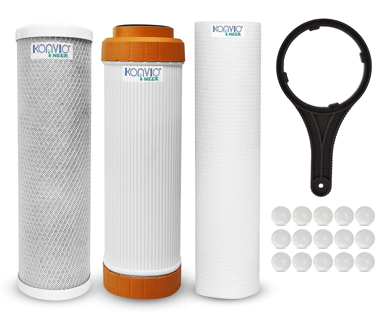 Macmillan Aquafresh CTO GAC PP Spun Carbon Filter with Antiscalant Balls and Spanner of 10 inch Set Replacement Filters for Under Sink and Commercial RO Water Purifier