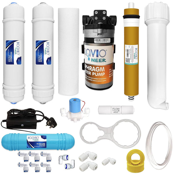 Macmillan Aquafresh Service Kit with 100 GPD Booster pump, Carbon Sediment Inline Filter, PP Spun 10 Inch, 80 GPD Membrane, Alkaline cartridge, FR for all RO Water Purifier (Multicolour)