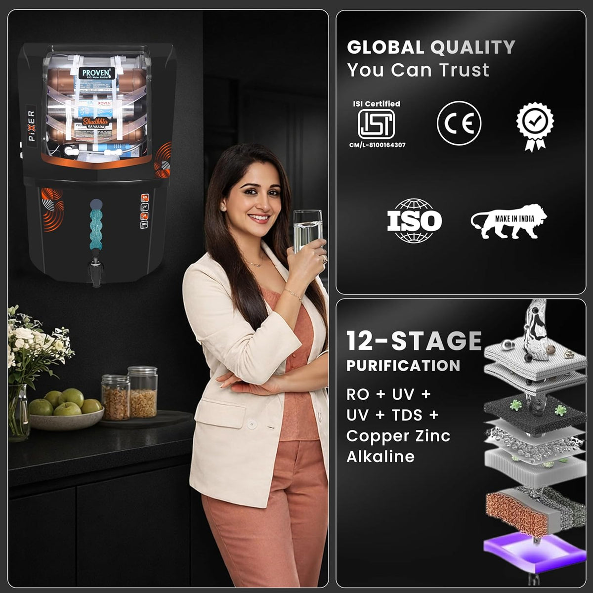 Proven Pixer RO Water Purifier 12L RO+UV+UF Copper Zinc