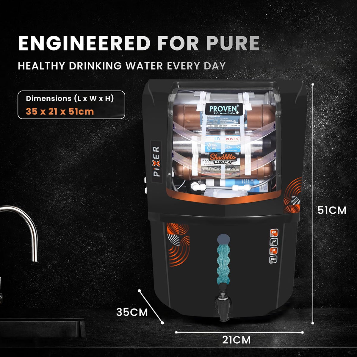Proven Pixer RO Water Purifier 12L RO+UV+UF Copper Zinc