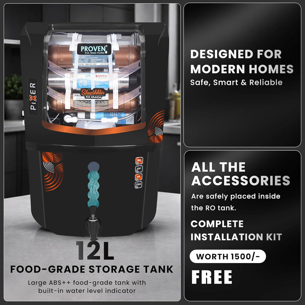 Proven Pixer RO Water Purifier 12L RO+UV+UF Copper Zinc