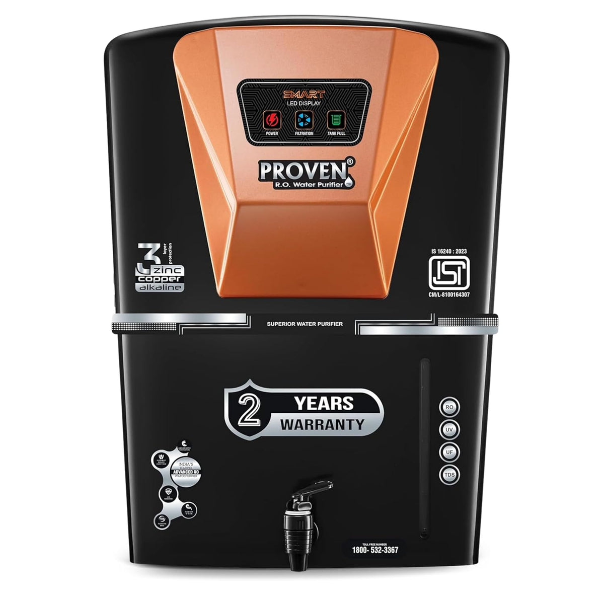 Proven Jupiter RO Water Purifier for Home, 12L | RO+UF+UV with Copper, Zinc & Alkaline, TDS Adjuster, ISI Certified, Borewell & Hard Water.