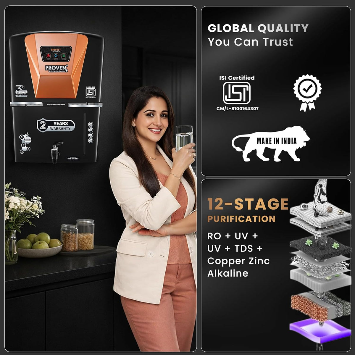 Proven Jupiter RO Water Purifier for Home, 12L | RO+UF+UV with Copper, Zinc & Alkaline, TDS Adjuster, ISI Certified, Borewell & Hard Water.