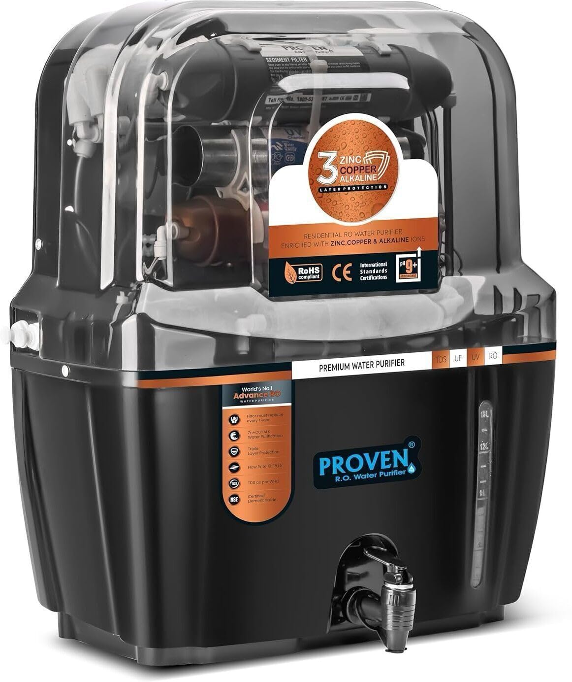 Proven Swift RO Water Purifier 12L & 15L RO+UV+UF Black