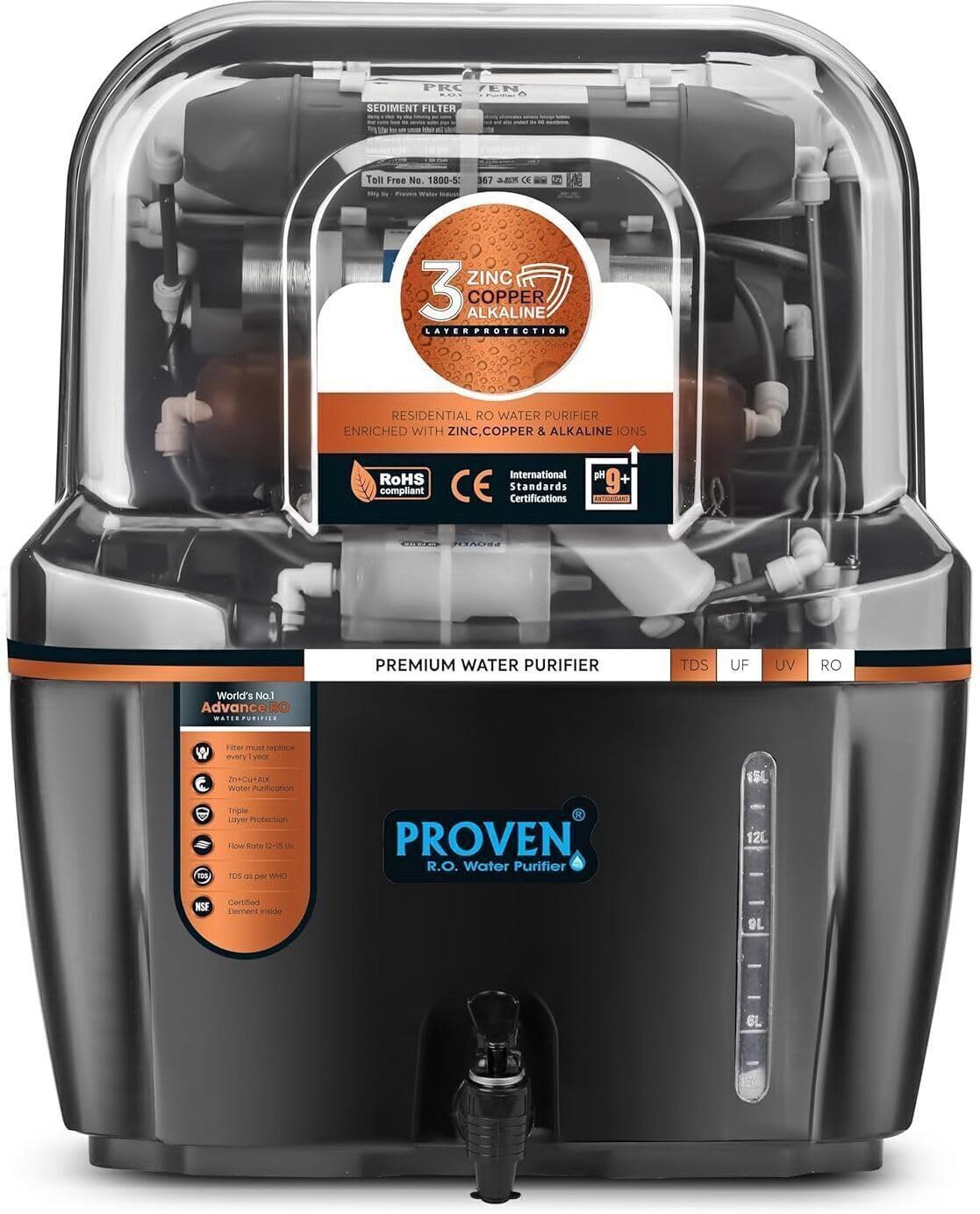 Proven Swift RO Water Purifier 12L & 15L RO+UV+UF Black